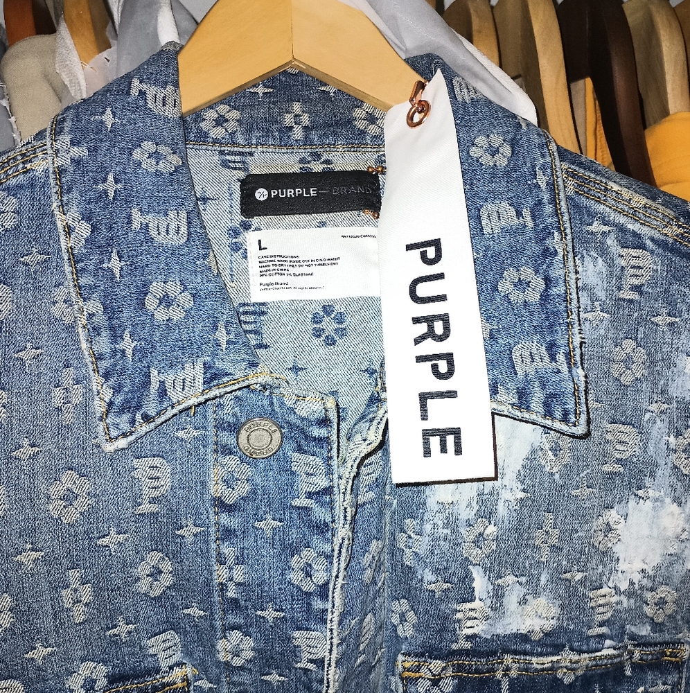 Purple Brand Monogram Distressed Denim Jacket  RARE